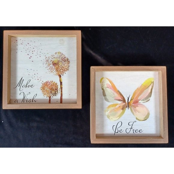 Set Of 2 Vintage 1970's Wooden Statement Art Prints, Make a Wish & Be Free - Picture 1 of 6